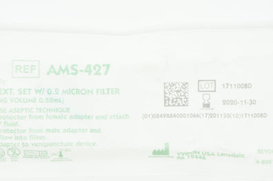 Vygon AMS-427 Value Life 7 inch Minibore Extension Set W/0.2 Micron Filter (x)